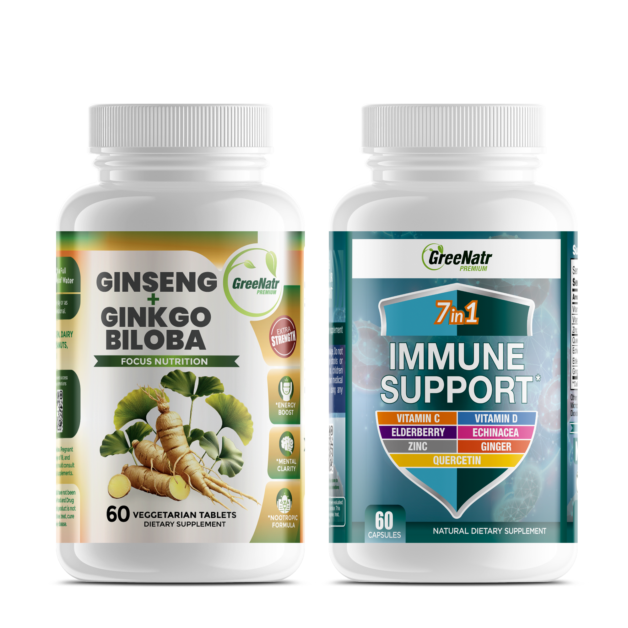 IMMUNITY & ENERGY BOOST BUNDLE: Ginseng & Ginkgo Biloba + 7 in 1 Immune Support