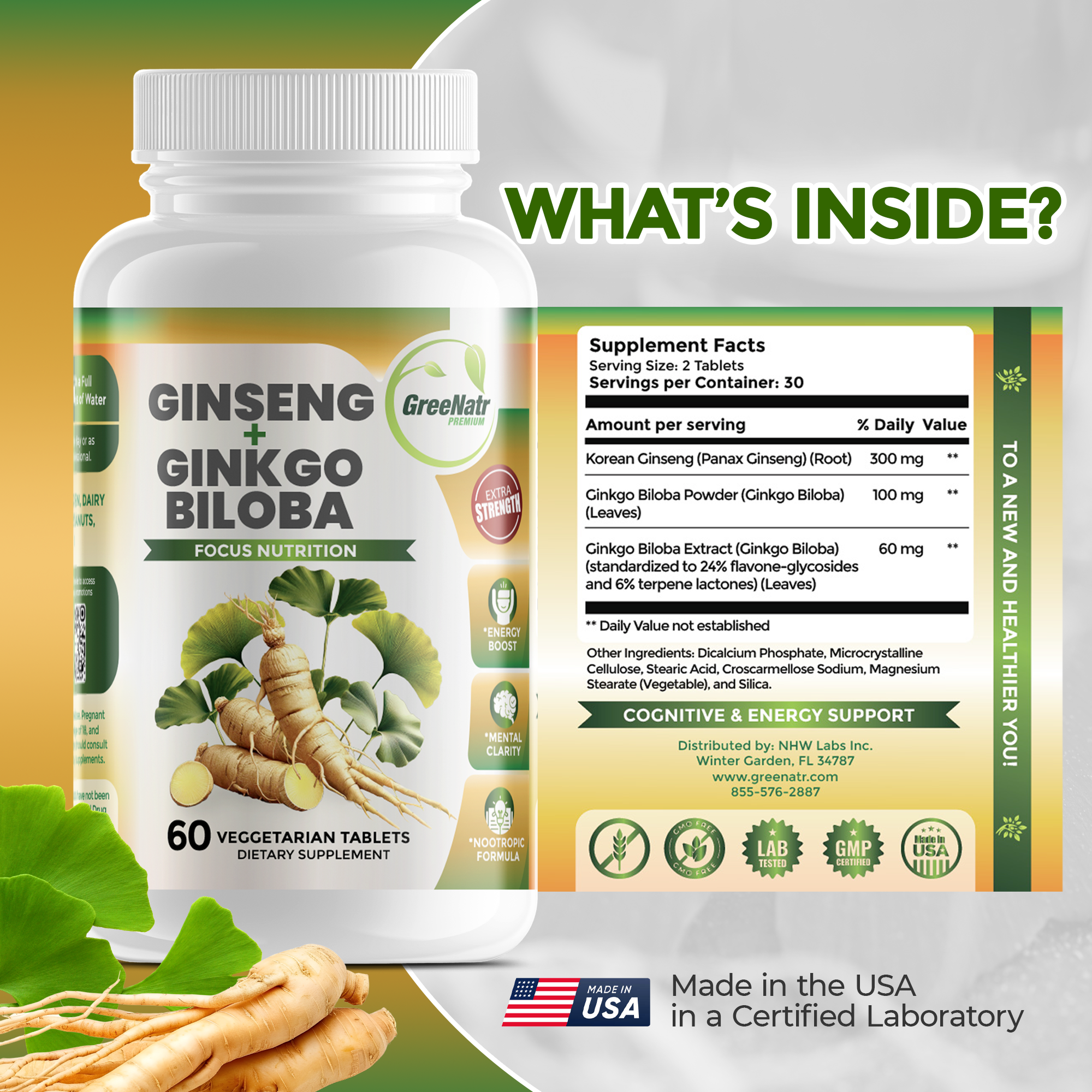 Ginseng and Ginkgo Biloba Cognitive Support (60 Tablets)