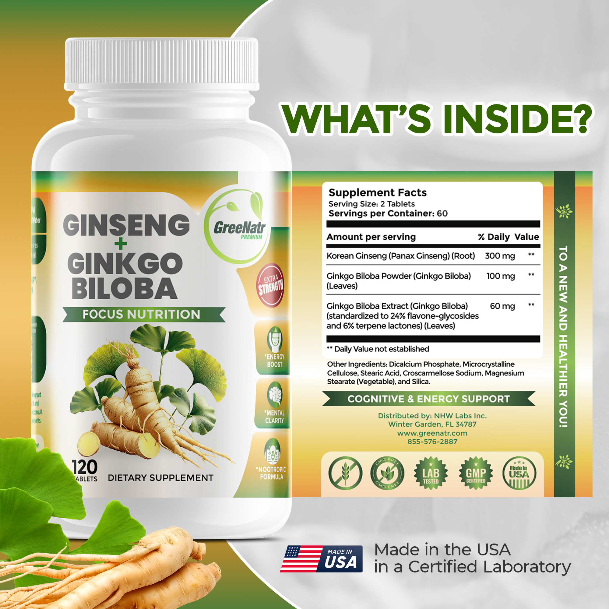 Ginseng and Ginkgo Biloba Cognitive Support (120 Tablets)