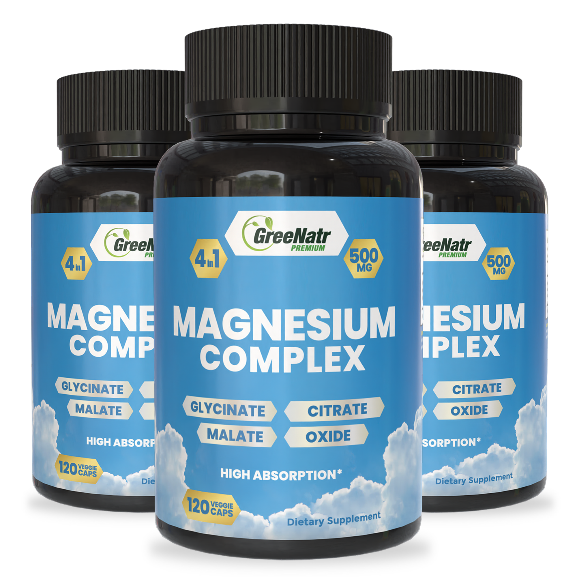 Magnesium Supplement with Glycinate, Citrate, Malate & Oxide (120 Count)