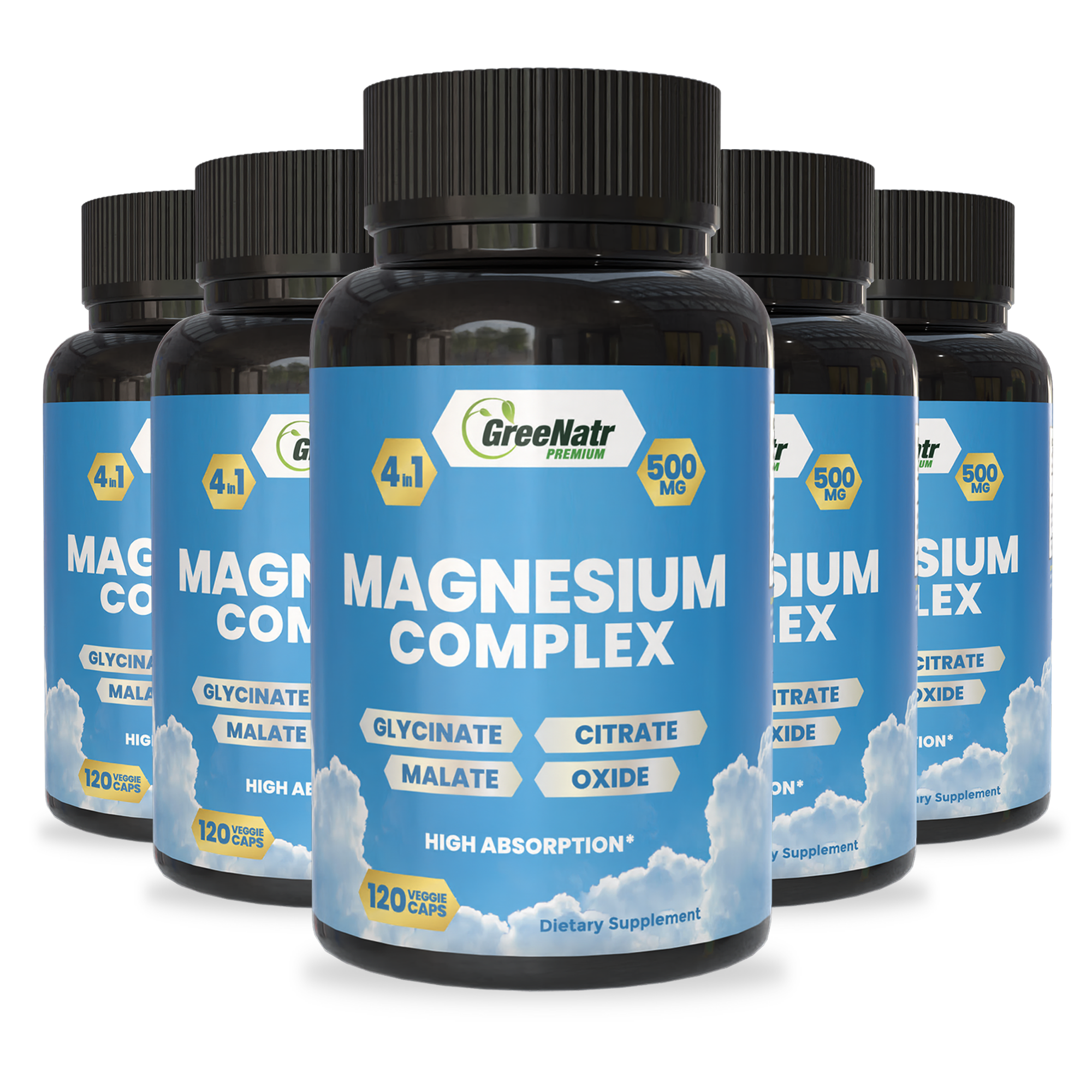Magnesium Supplement with Glycinate, Citrate, Malate & Oxide (120 Count)