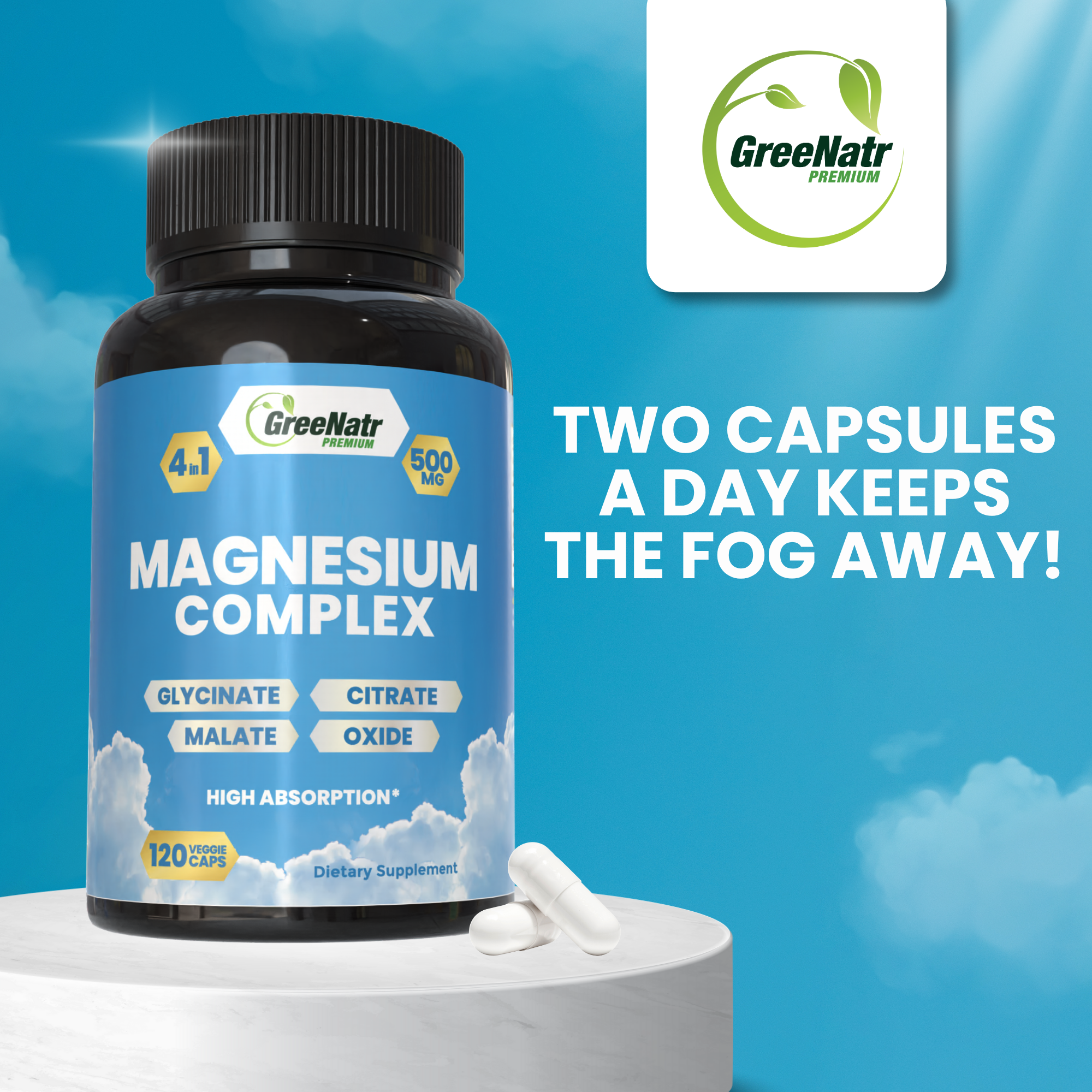 Magnesium Supplement with Glycinate, Citrate, Malate & Oxide (120 Count)