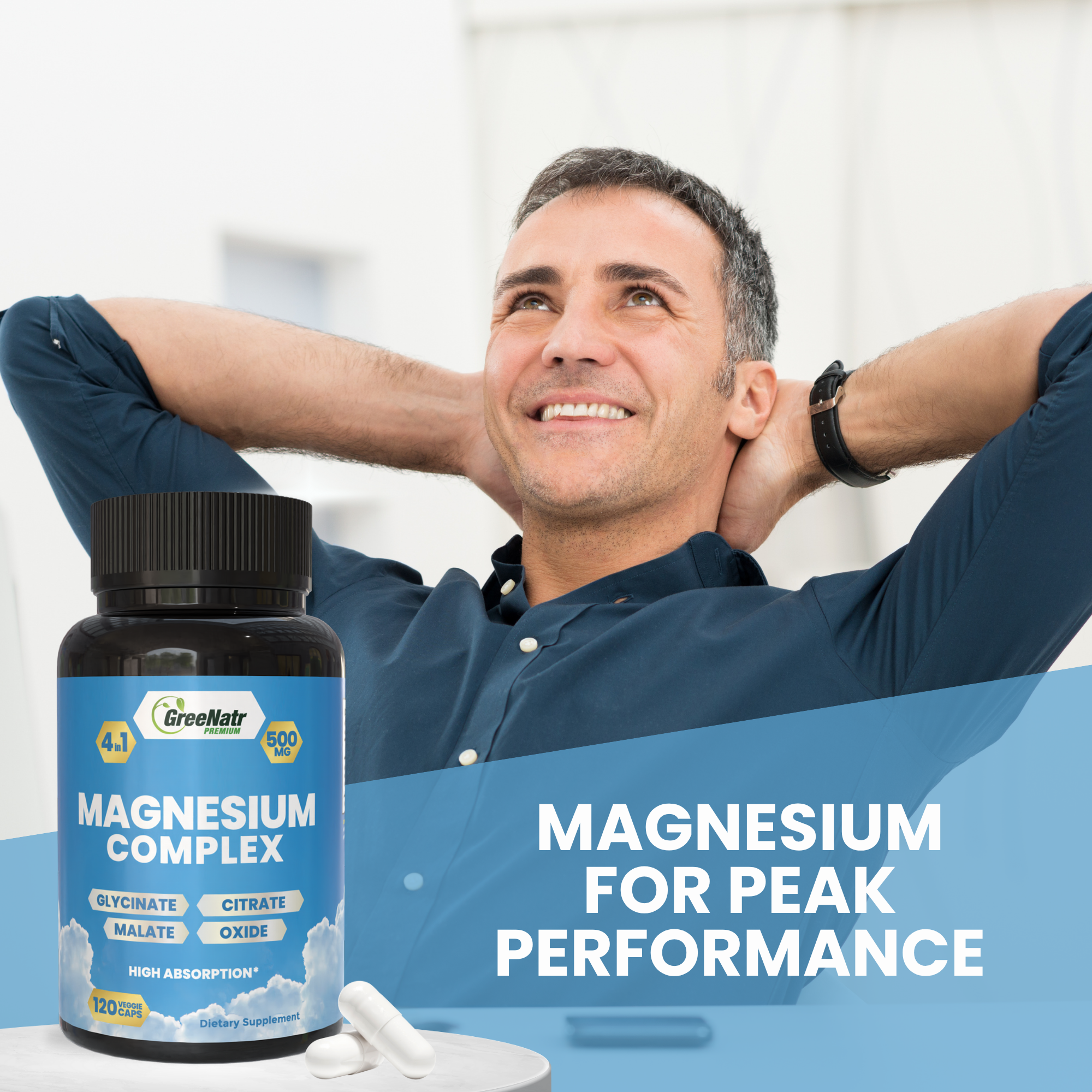 Magnesium Supplement with Glycinate, Citrate, Malate & Oxide (120 Count)