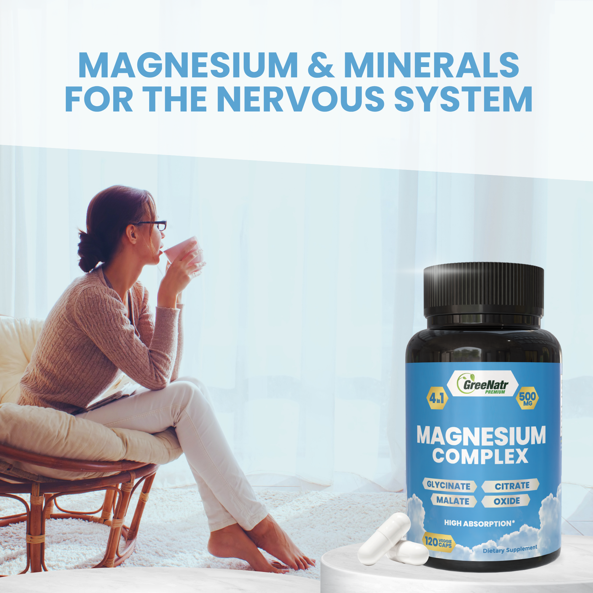 Magnesium Supplement with Glycinate, Citrate, Malate & Oxide (120 Count)