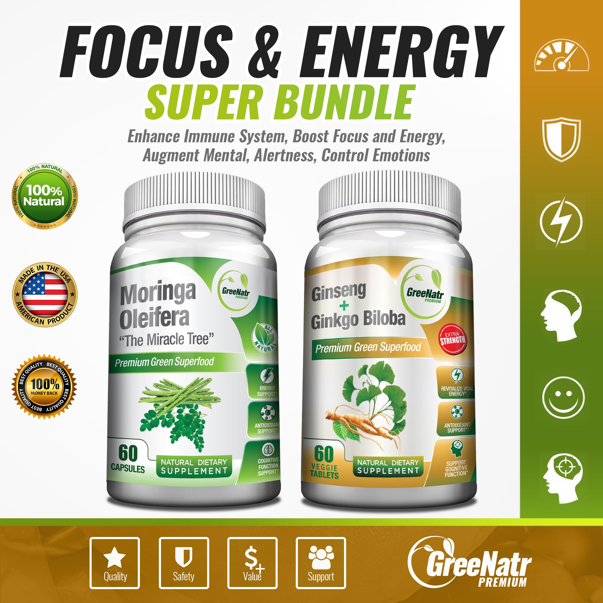 VITALITY AND STAMINA BUNDLE: Ginseng & Ginkgo Biloba + Moringa