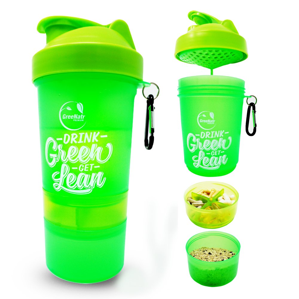 Shaker Bottle - 22 Ounce Bottle + Pill Organizer + 2 Storage Compartments