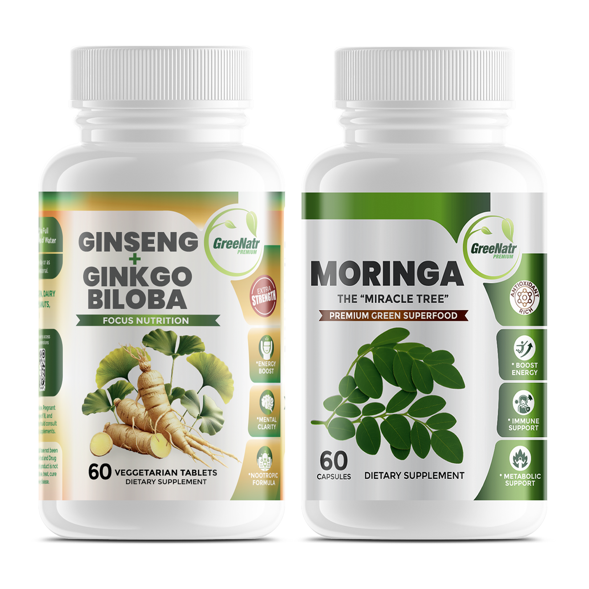 VITALITY AND STAMINA BUNDLE: Ginseng & Ginkgo Biloba + Moringa