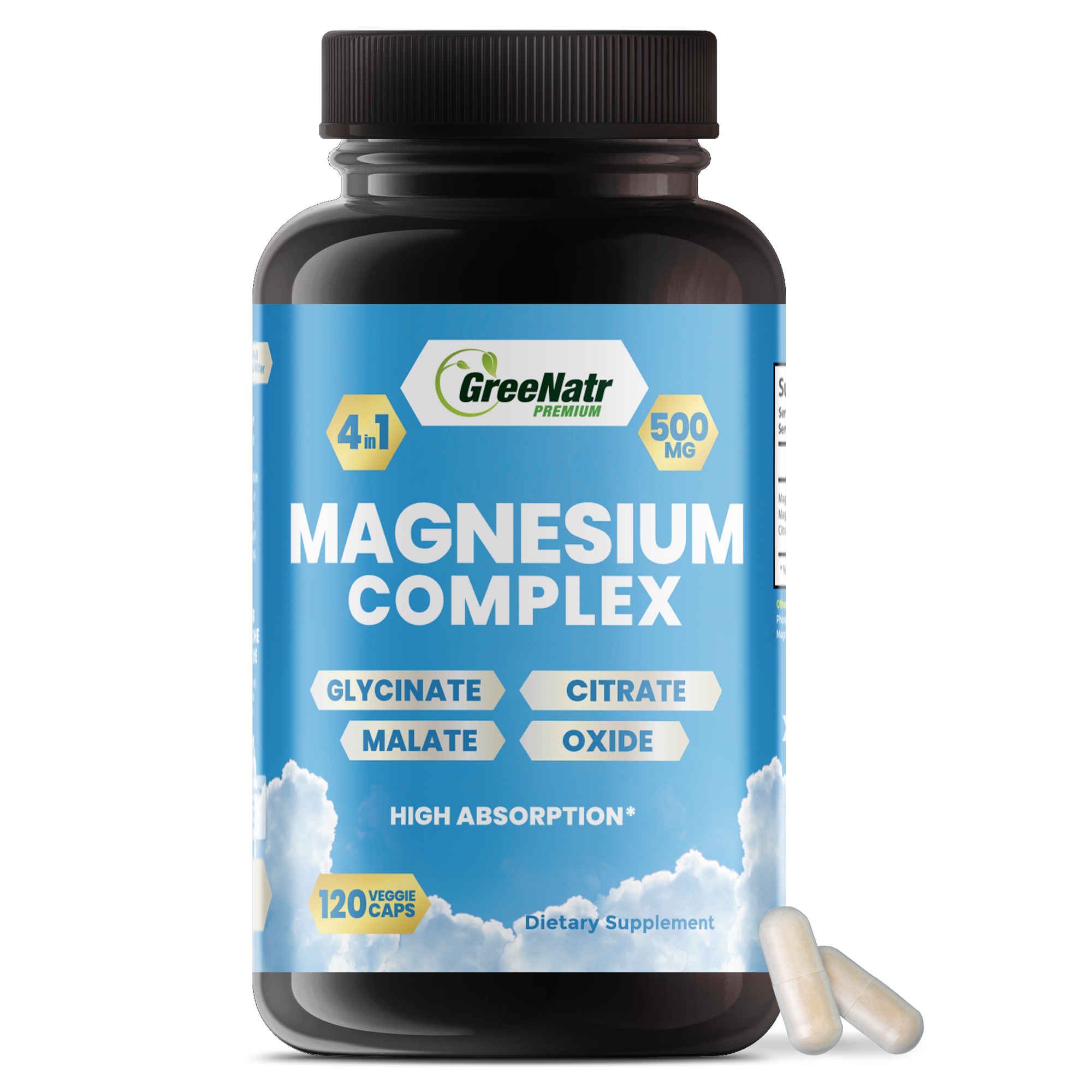 Magnesium Supplement with Glycinate, Citrate, Malate & Oxide (120 Count)
