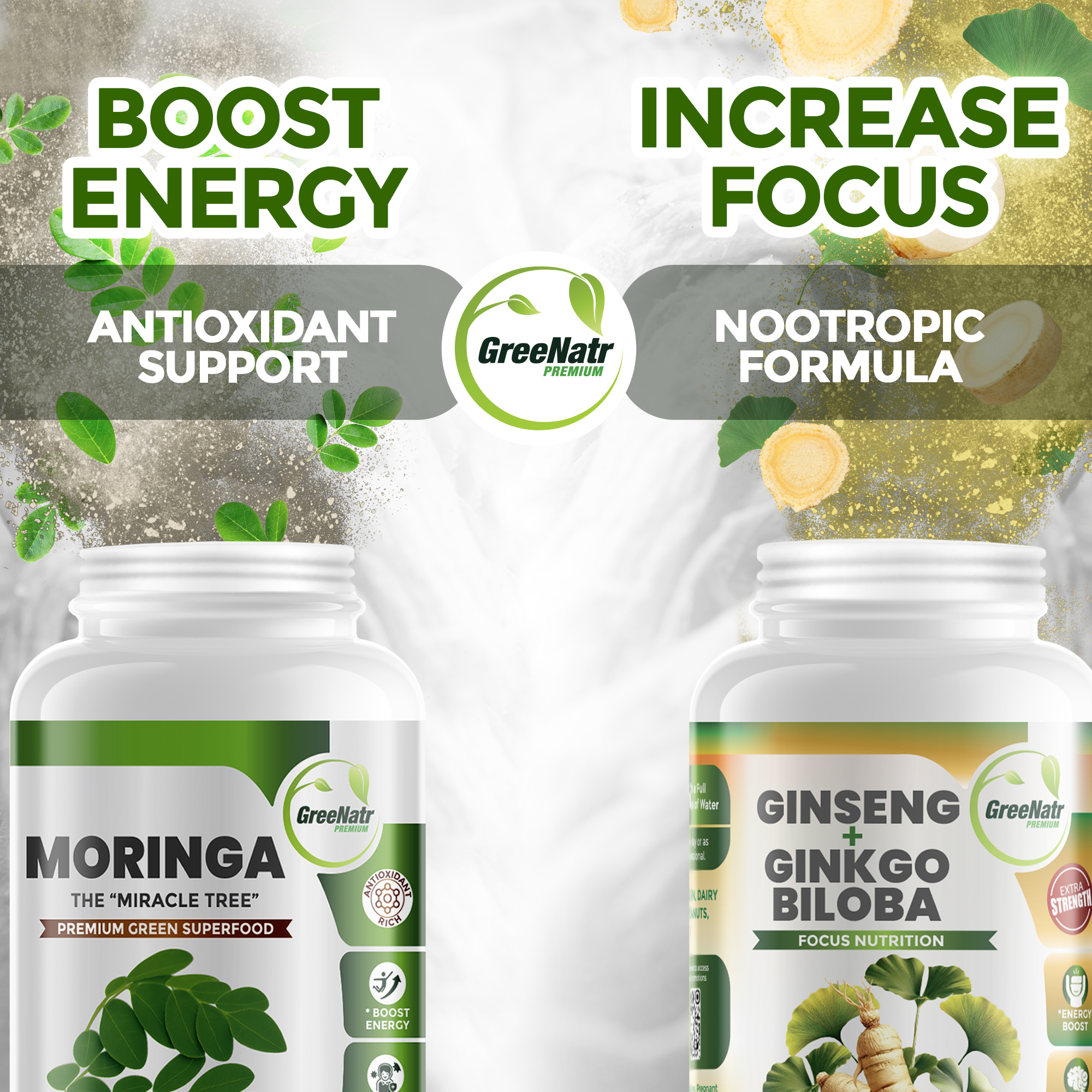 VITALITY AND STAMINA BUNDLE: Ginseng & Ginkgo Biloba + Moringa
