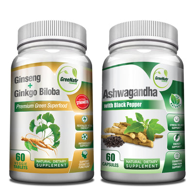 Premium Bundle for Holistic Well-Being: Ashwagandha with Black Pepper + Ginkgo Biloba & Ginseng