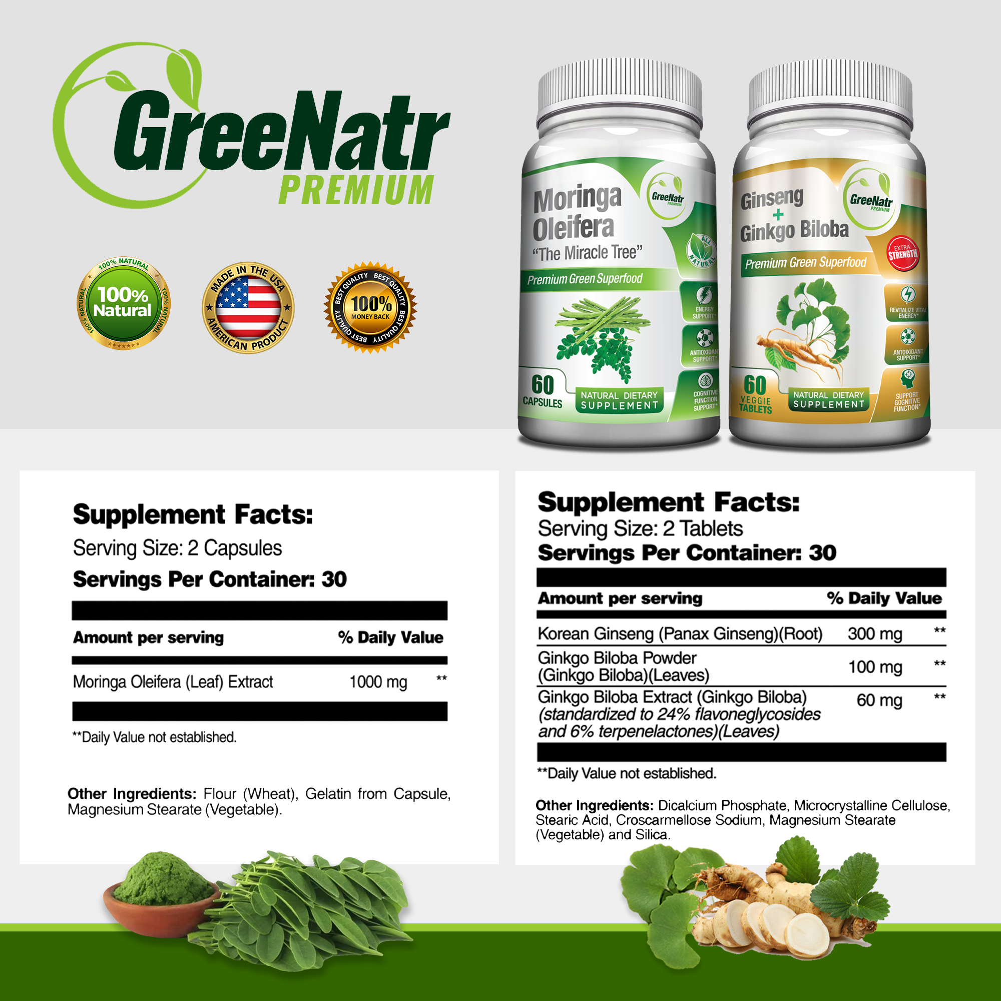 VITALITY AND STAMINA BUNDLE: Ginseng & Ginkgo Biloba + Moringa