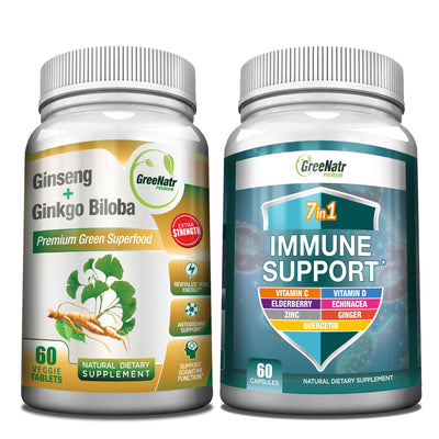 Wellness Supplement Bundle: Ginseng Root and Ginkgo Biloba + 7 in 1 Immune Support Supplement
