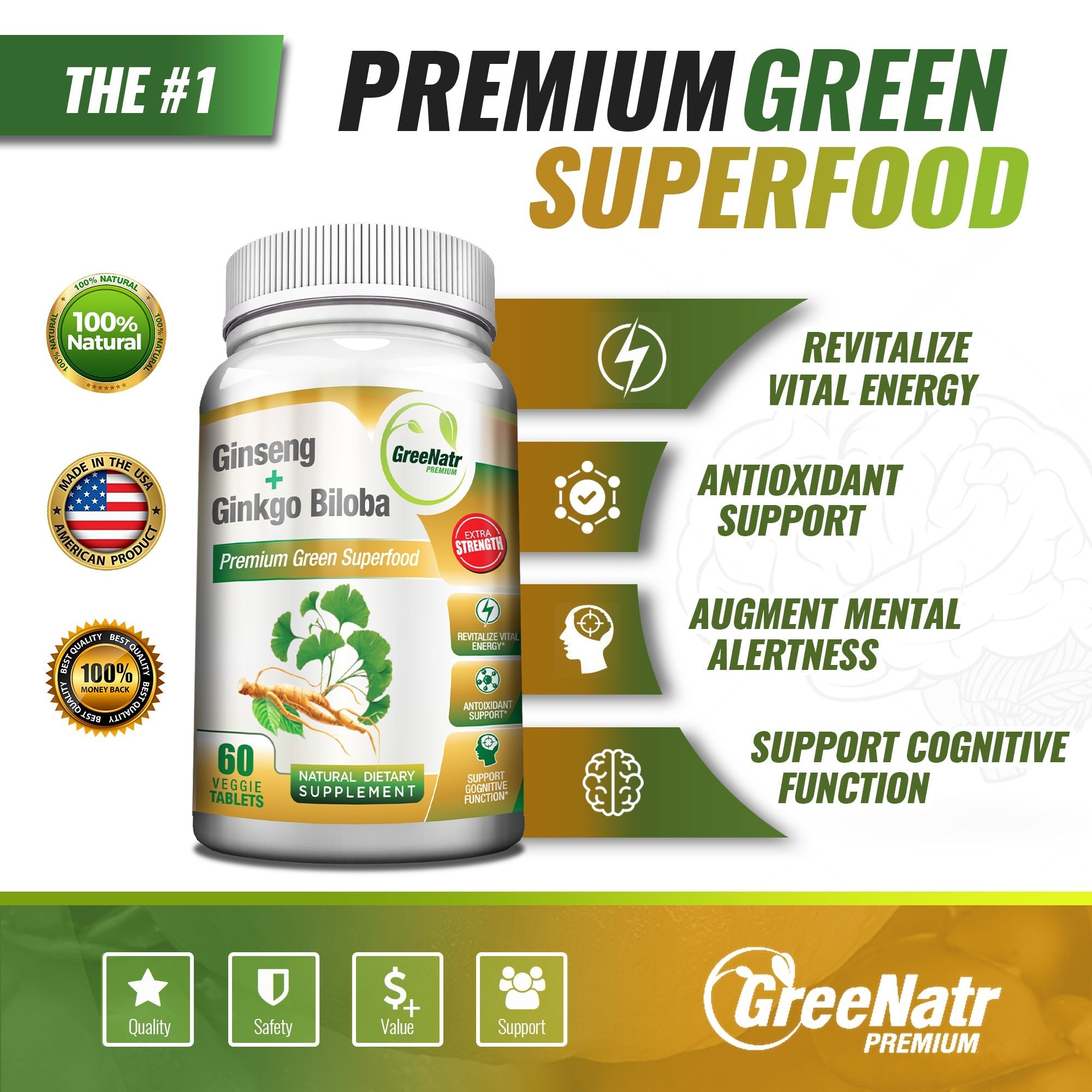 Wellness Supplement Bundle: Ginseng Root and Ginkgo Biloba + 7 in 1 Immune Support Supplement